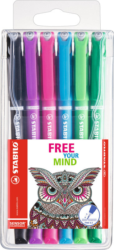 STABILO Sensor F Fineliner – 6er-Set 0,3 mm – 6 Farben, sortiert