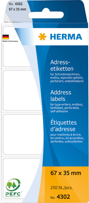 HERMA Adressetiketten, 88 mm × 35 mm, weiss, Papier, permanent, 250 Etiketten