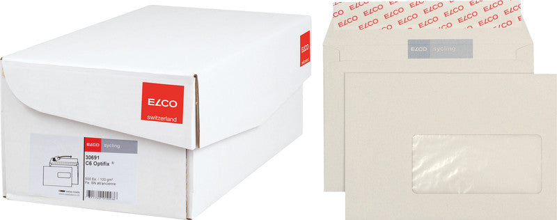 Elco Couvert C6, Fenster rechts, Haftklebung, Grau, 100 g/m² – 500 Stk.