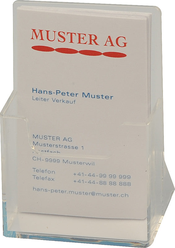 Booffice Visitenkartenständer – 1 Fach, hoch, für Karten bis 55 mm, Kunststoff, transparent, 62 × 67 × 35 mm