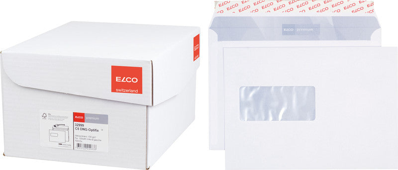 Elco Couvert C5, Fenster links, Haftklebung, hochweiss, 100 g/m² – 500 Stk.