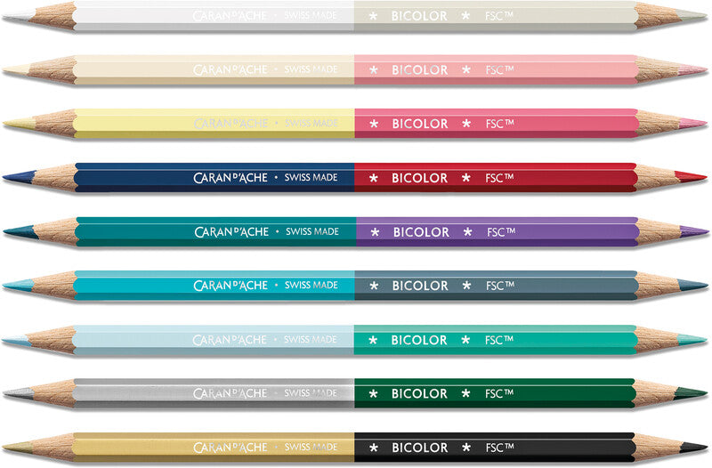 Caran d-Ache Caran d'Ache Aquarellfarbstifte Bicolor Alpine Frost Spezialedition – mit Pinsel, Ø 2,8 mm