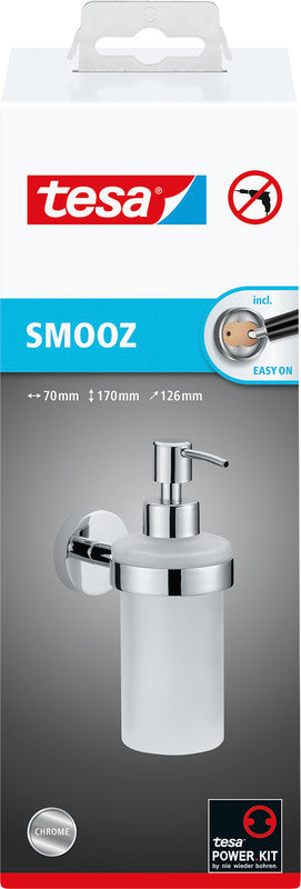 TESA Smooz – Seifenspender, 200 ml, für Seife und Desinfektionsmittel, Wandmontage, Glas, Weiss