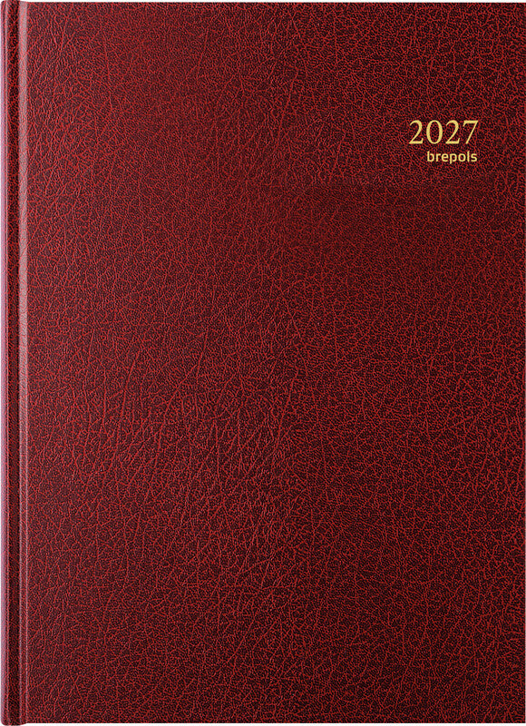 Brepols Bremax 1 Agenda – 1 Tag/Seite, gebunden, 21 × 29 cm, 2027, 1/4-Stunden-Takt, Bordeaux, FSC