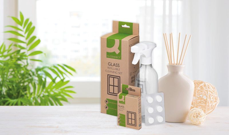 Q-Connect – Glasreiniger Starterset – Flasche 500 ml + 6 Tabs