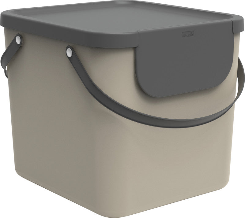 Rotho Abfallcontainer – 40 l – mit Deckel – Kunststoff, Cappuccino – B × H × T 358 × 340 × 400 mm