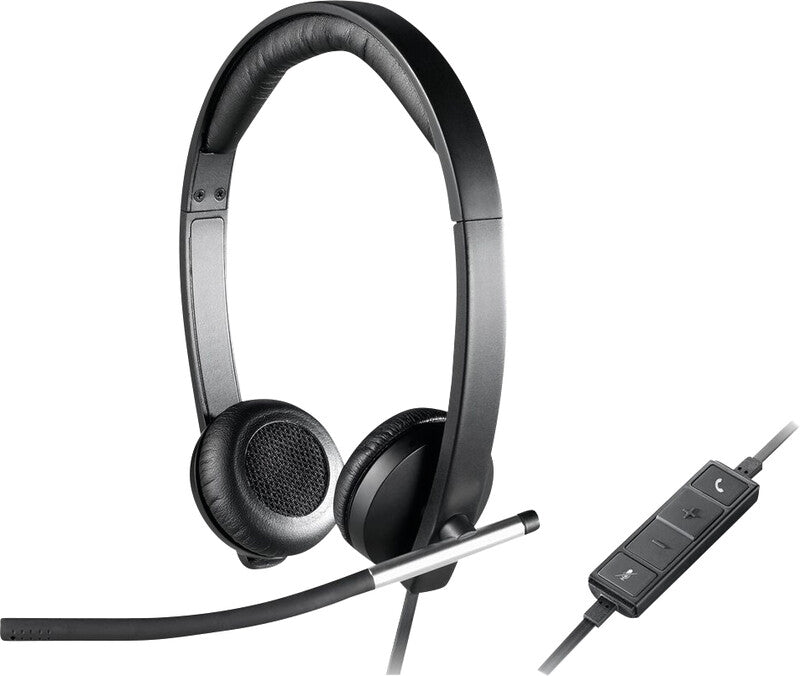 Logitech H650e – Duo Headset – USB‑A, Rauschunterdrückendes Mikrofon, Stummschalter – Schwarz
