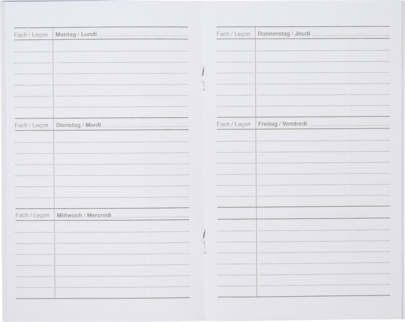 Natura line Aufgabenheft – 11 × 17,5 cm, mehrsprachig, mit Vordruck, 48 Seiten, grün/weiß, FSC