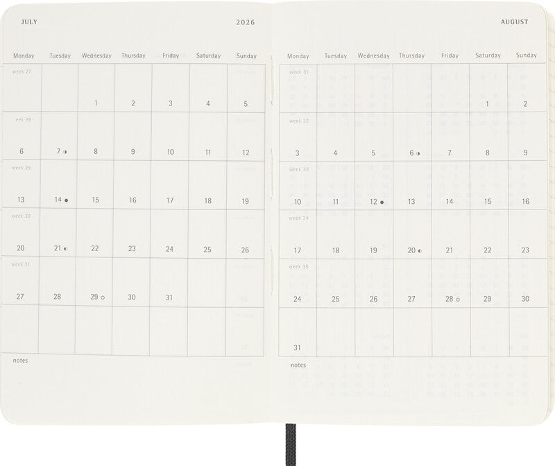 Moleskine Agenda – 1 Woche/1 Seite, gebunden, 9 × 14 cm, Jan–Dez 2026, Englisch, schwarz, FSC