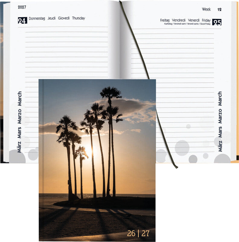 Biella mydiary Schüleragenda – 1 Tag/Seite, gebunden, 12 × 16,5 cm, Aug–Jul, Palmen, FSC