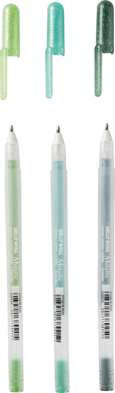 Sakura Gelly Metallic Gelschreiber 3er Set – 3 Farben, 0,5 mm, schnelltrocknend, für dunkles Papier, Kappe