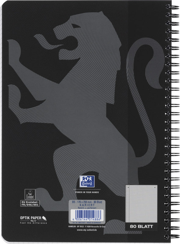 Oxford Collegeblock, Karton, 80 Blatt, 4-fach gelocht, perforiert, 90 g/m² – Schwarz, für SCRIBZEE App