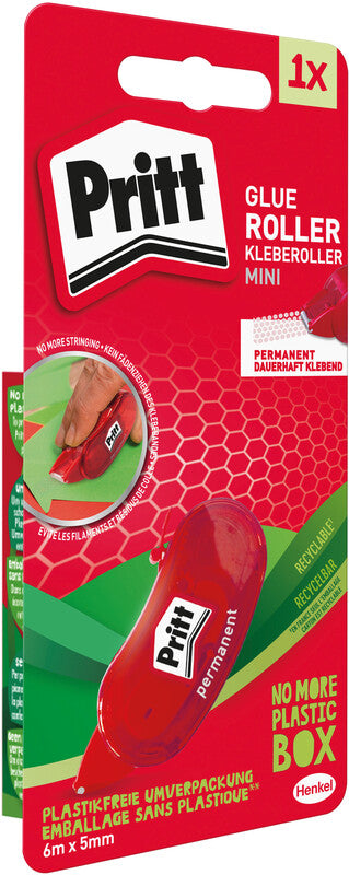 Pritt Kompakter Mini-Kleberoller – permanent, transparent, lösemittelfrei, schnelltrocknend, 5 mm × 6 m, für Papier