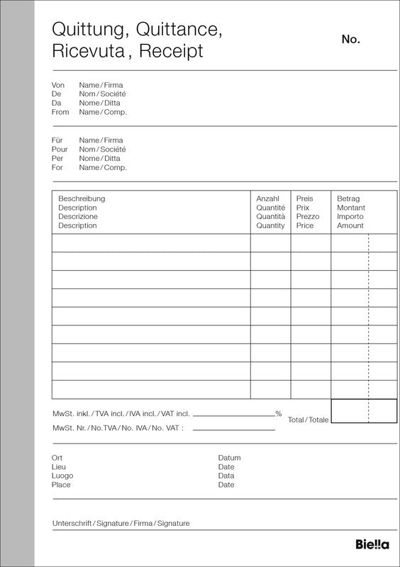 Biella Formularblock – Quittungen, mehrsprachig, 50 Blatt, A6