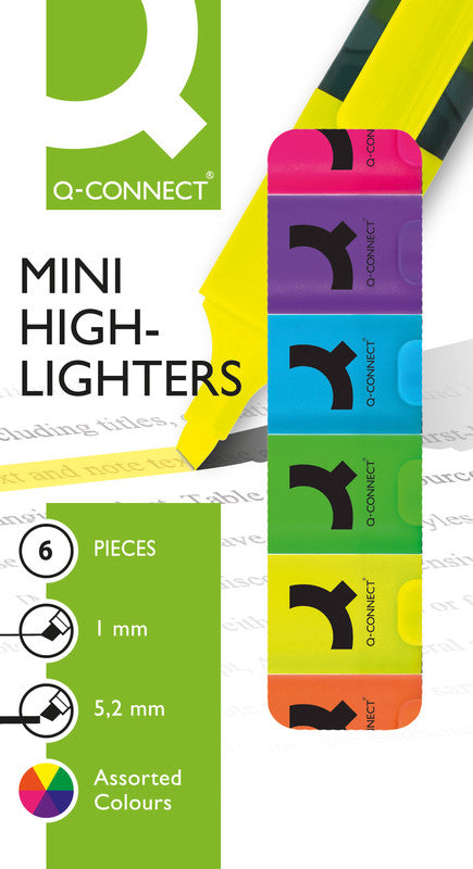 Q-connect Mini Textmarker Set 6 Farben – Keilspitze, 1–5 mm