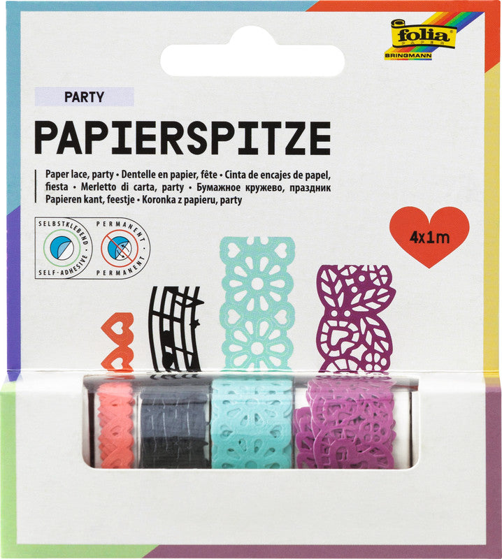Folia Papierbordüren – verschiedene Breiten × 1 m – mehrfarbig – 4 Rollen