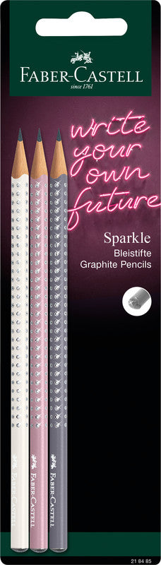 Faber-Castell Grip Sparkle Bleistift, Dreikant B Mine Ø 2 mm farbig sortiert – 3er-Set