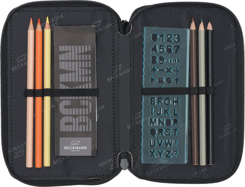 Beckmann Sport Jr. Etui Triple, gefüllt, 28-teilig – Schwarz – Kunststoff – 12 × 20,5 × 7 cm