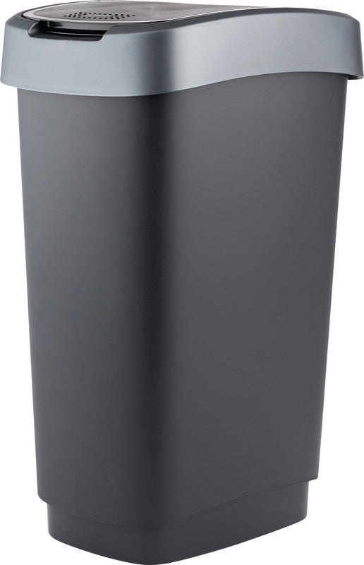 Rotho Abfallcontainer – 25 l – mit Deckel – Kunststoff, Silber – B × H × T 252 × 476 × 333 mm