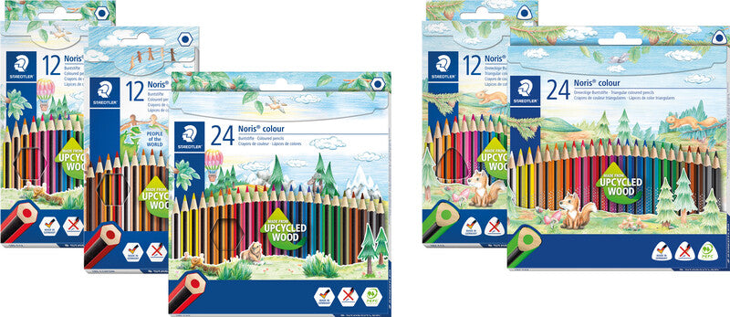 Staedtler Buntstifte Noris colour Upcycling – 24 Farben, im Kartonetui, sechskantig, PEFC
