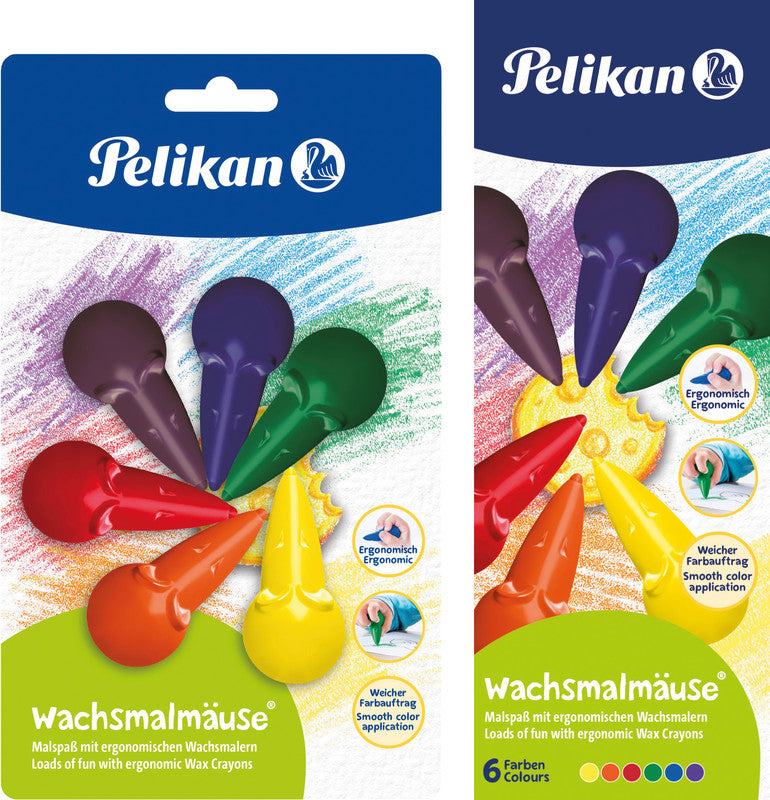 Pelikan Wachsmalstifte Mäuseform – mehrfarbig – 6 Farben – in Schachtel