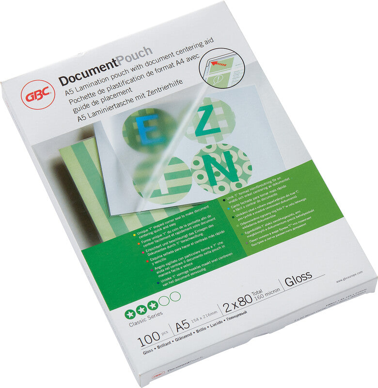GBC Laminierfolien A5, glänzend – 80 µm, 154 × 216 mm, 100 Stk.