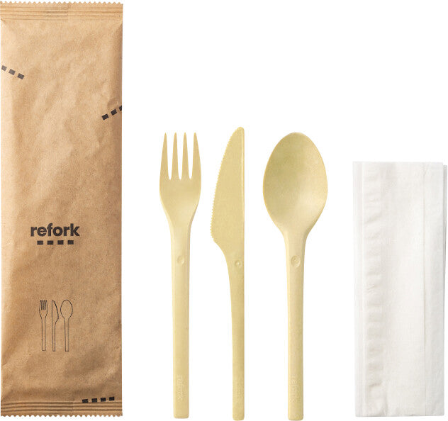 Noname Besteck-Set Holz – 4-teilig, Messer 17 cm, Gabel 17 cm, natur