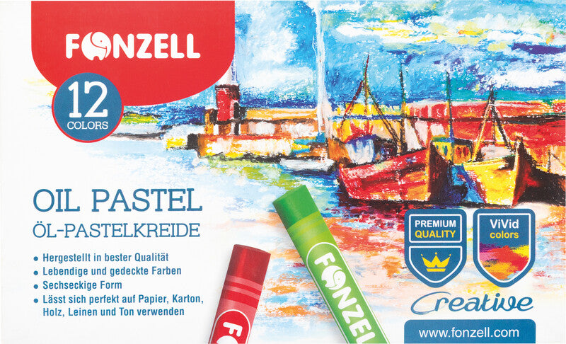 Fonzell Ölpastelle – Set – 12 Farben, für Papier, Karton & Leinwand