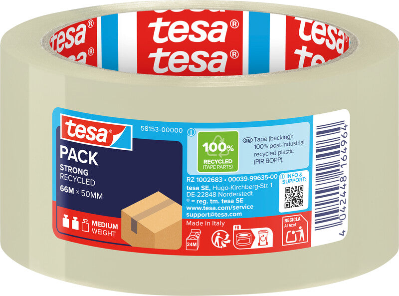 tesa Verpackungsband – 50 mm × 66 m, transparent, stark, eco:plus