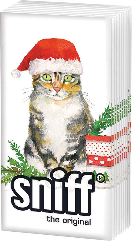 Sniff Taschentücher Christmas Kitty – 4-lagig, mehrfarbig, 215 × 220 mm – 10 Tücher