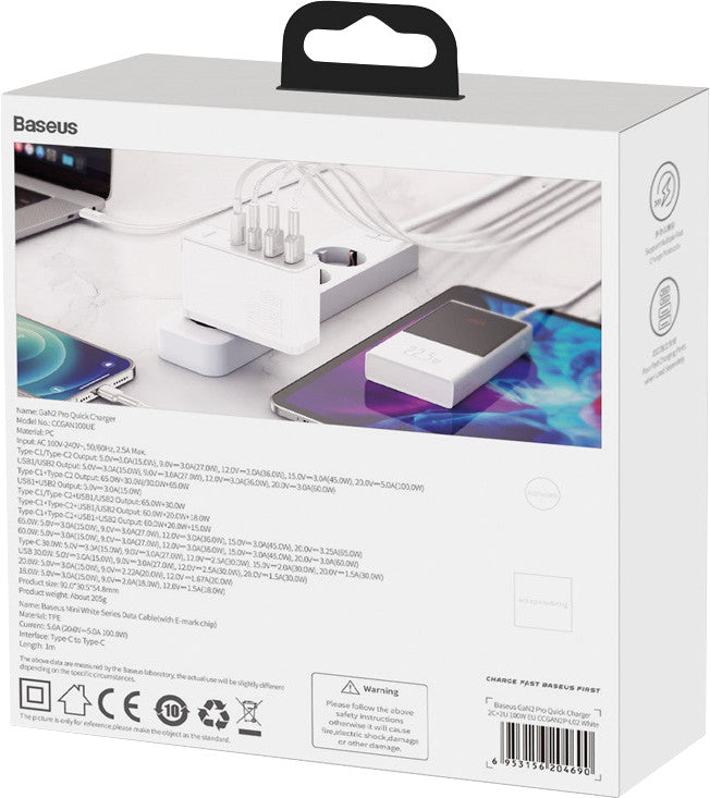 Baseus Ladegerät – 100 W, 2× USB-C + 2× USB-A