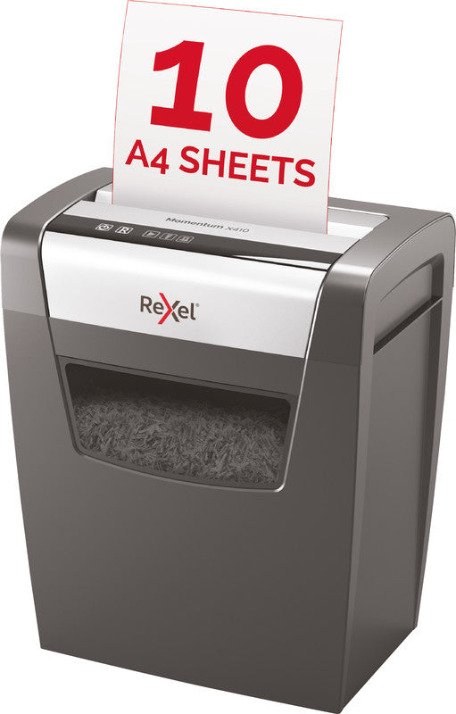 Rexel Momentum X410 – Aktenvernichter, DIN P-4, Partikelschnitt 4 × 28 mm, 10 Blatt, 23 l, A4