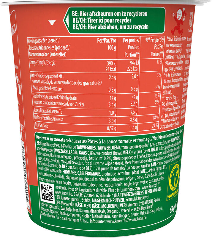 Knorr Pasta Snack – Tomate & Mozzarella – 72 g
