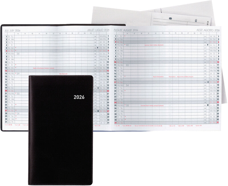 Biella Planer Berlin Agenda – 6 Monate/1 Seite, geheftet, 8,7 × 15,3 cm, 2026, schwarz, FSC