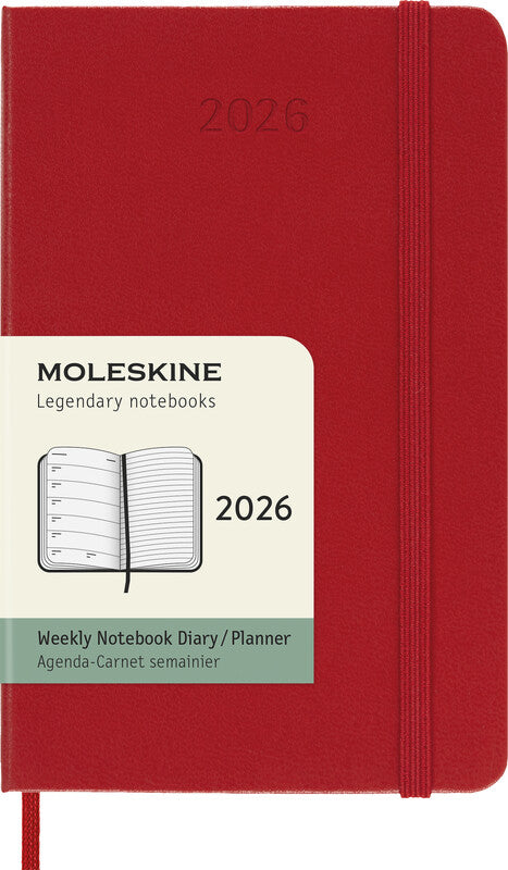 Moleskine Agenda – 1 Woche/1 Seite, gebunden, 9 × 14 cm, Jan–Dez, Englisch, scharlachrot, FSC