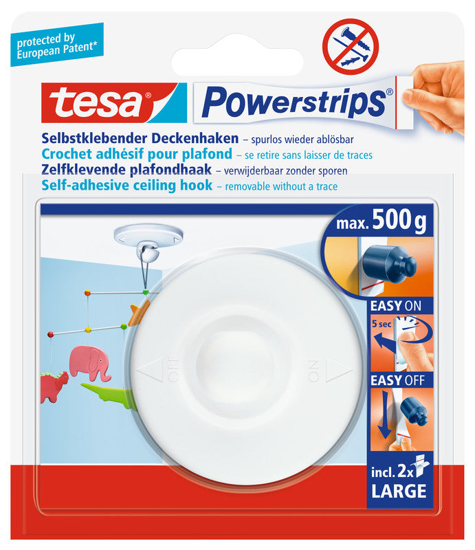 TESA Deckenhaken – Kunststoff, weiss, 3,7 × 6,0 × 2,4 cm – 1er-Pack