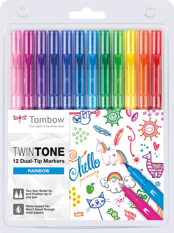 Tombow Filzstifte TwinTone, Strichbreite 0,3–0,8 mm, 12 Farben