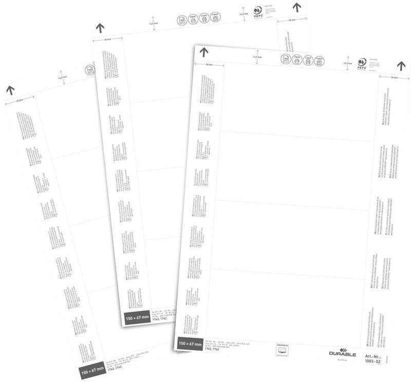 Durable Einsteckschilder A5 (210 × 149 mm), weiss, Papier – für Inkjet, Laser, Kopierer – 20 Karten