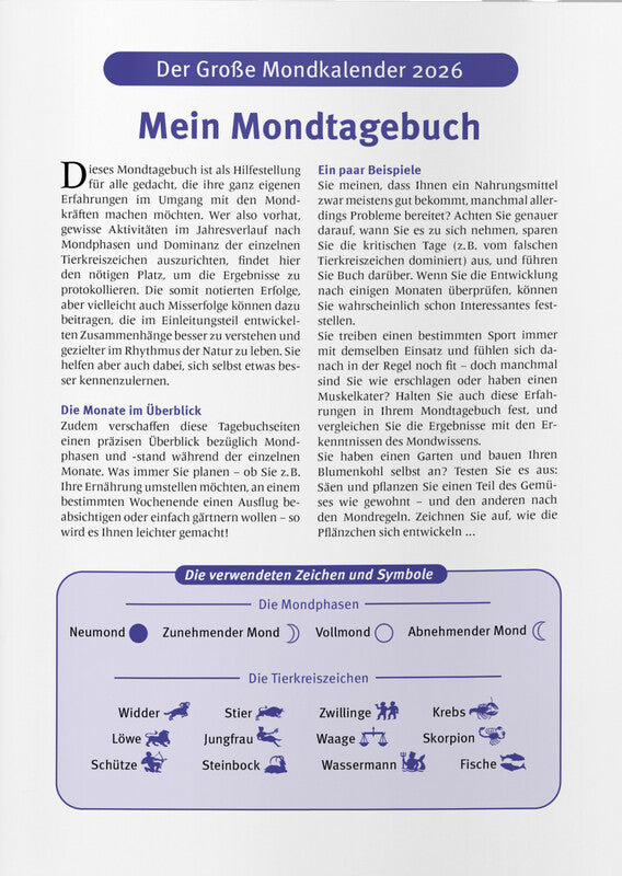 Heyne Ludwig Der grosse Mondkalender Tagesplaner – 1 Tag/Seite, gebunden, 17 × 24 cm, 2027, blau, FSC