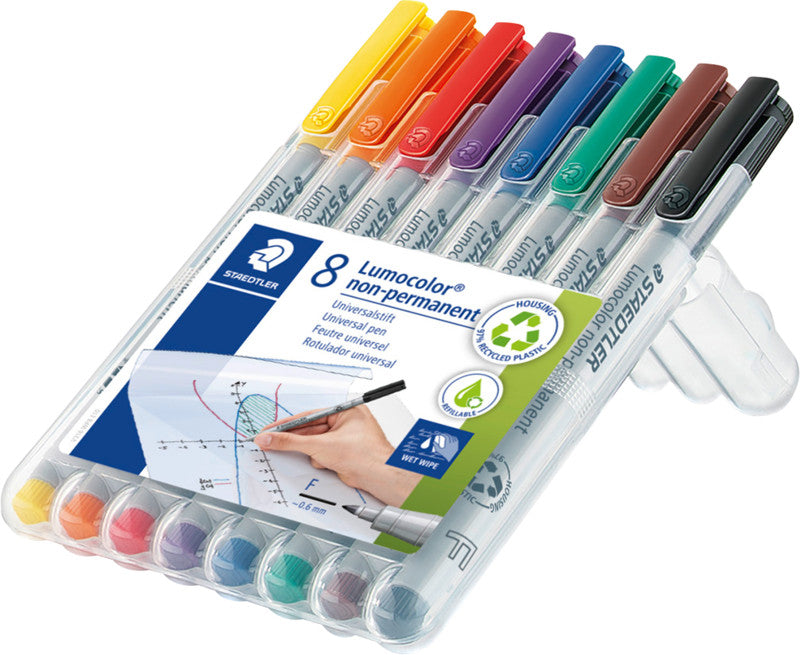 Staedtler Non-Permanent Marker Lumocolor – fein 0,6 mm – sortiert – 8er-Set – nachfüllbar