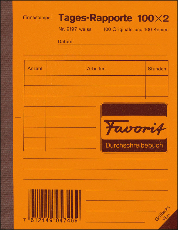 Favorit Formularblock – Tages-Rapporte, Deutsch, 100 Blatt, A6, Kohlepapier
