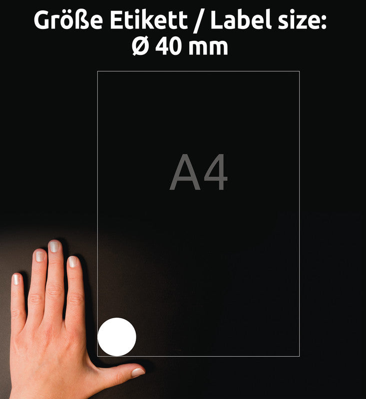 Avery Etiketten auf Bogen, Ø 40 mm, weiss, Papier, permanent, 2400 Etiketten