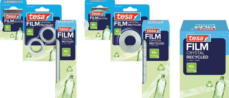 TESA Klebeband Eco & Crystal – Permanent, PET, 19 mm × 10 m, Transparent, 8 Rollen