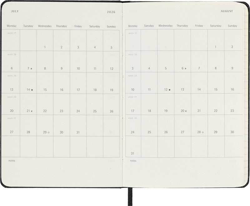 Moleskine Agenda – 1 Woche pro Seite, gebunden, 9 × 14 cm, 2026, schwarz, FSC
