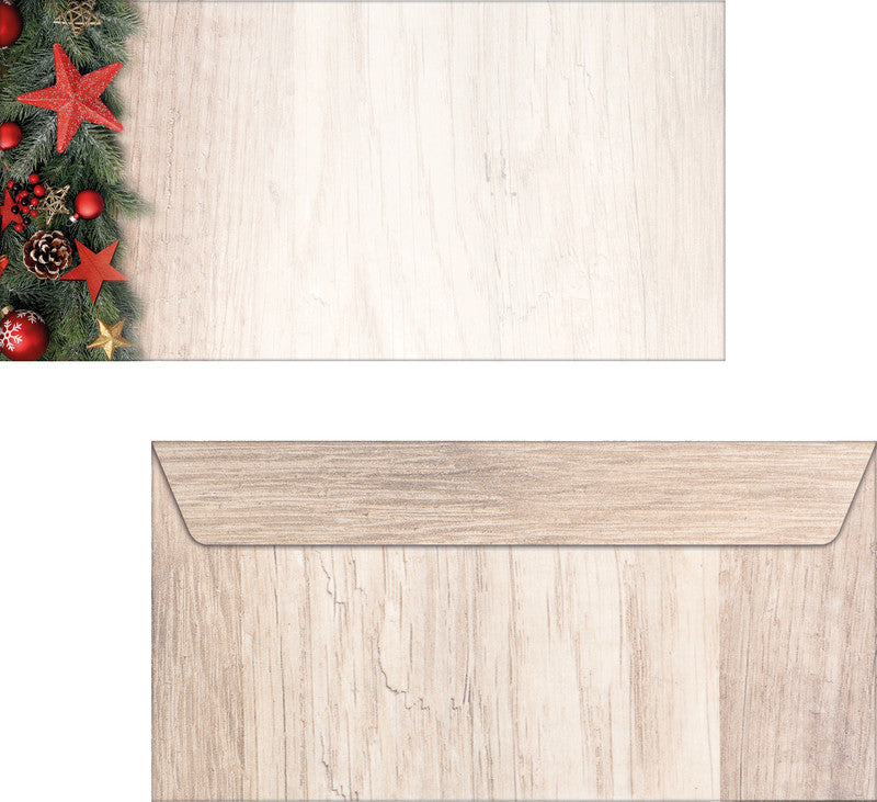 Sigel Weihnachts-Couvert C5/6 Chalet-Stil, mehrfarbig, gummierte Klappe, 90 g/m², mit Innendruck – 50 Stk.