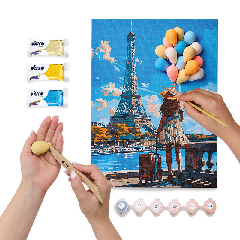Okto Sensory Art – Modellier- und Malset Air Clay 3D – ab 14 Jahren – 2 Pinsel, Leinwand – 400 × 300 mm