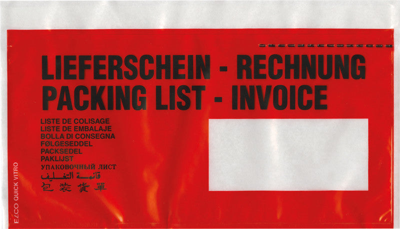 Elco Dokumententasche – C6/5 (114 × 229 mm), Fenster rechts, bedruckt, rot, selbstklebend – 250 Stück