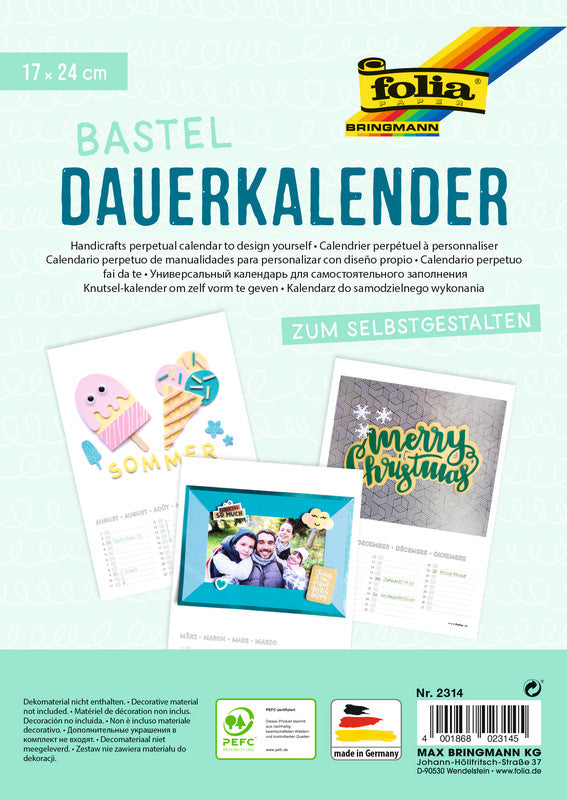 Folia Bastel-Dauerkalender – 17 × 24 cm – mit Tagesfeldern, mit Aufhänger