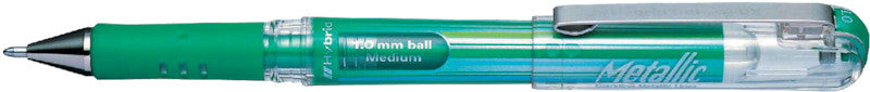 Pentel Hybrid Gel Grip DX Gelschreiber – grün metallic, 1 mm, wasserfest, lichtbeständig, für dunkles Papier