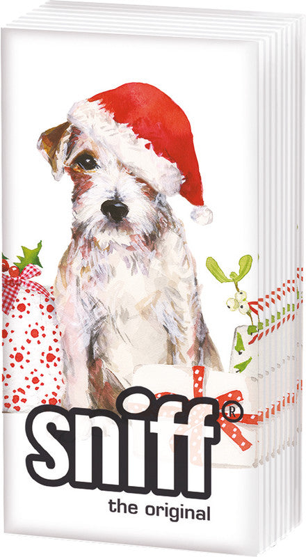 Sniff Taschentücher Christmas Pup – 4-lagig, mehrfarbig, 215 × 220 mm – 10 Tücher